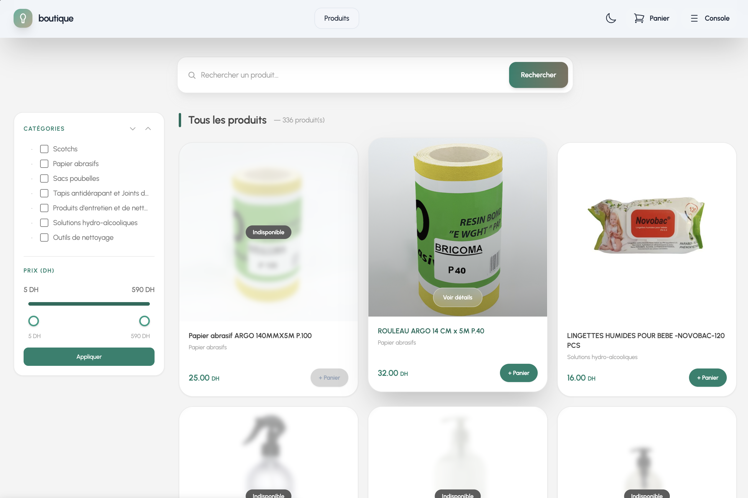 Écran panier et validation de commande